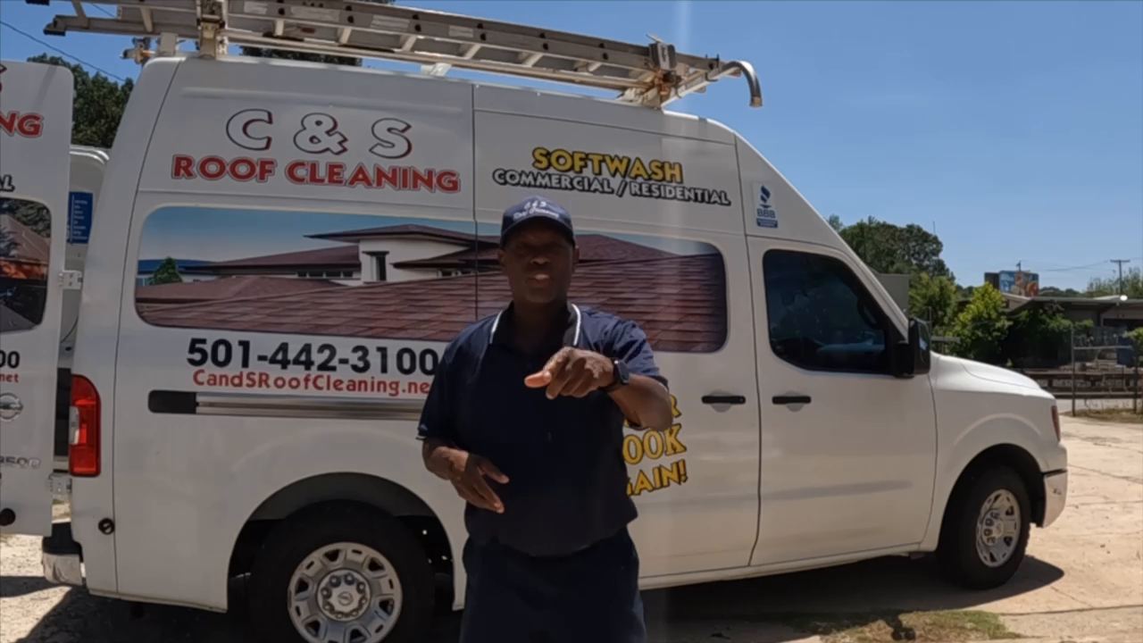 Charles Shelton beside the C & S Roof Cleaning soft wash van in Little Rock AR