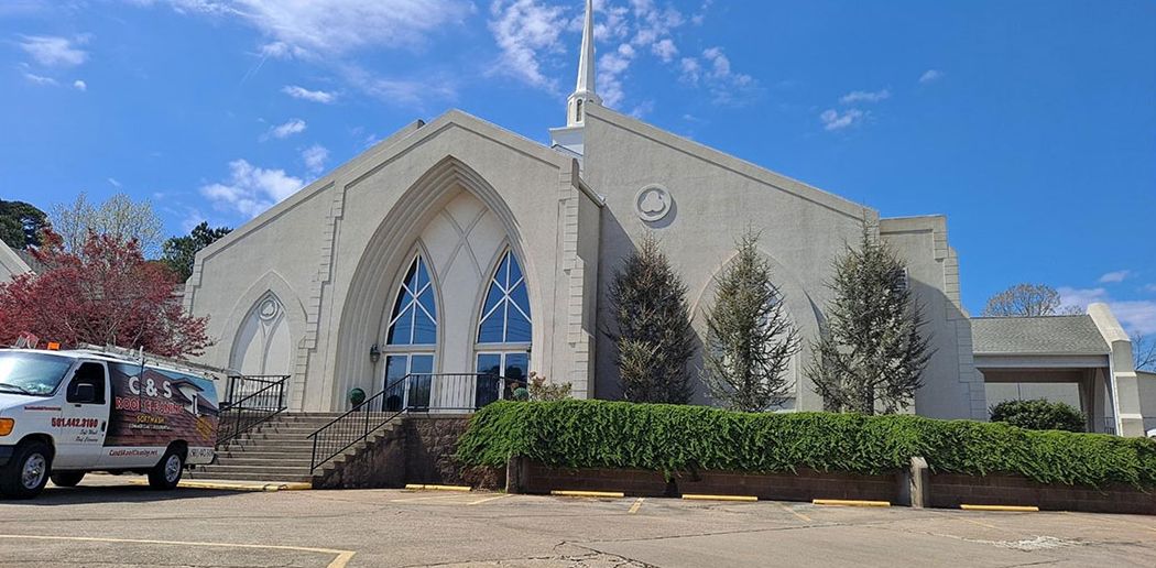 Church building and roof after commercial roof cleaning in central Arkansas