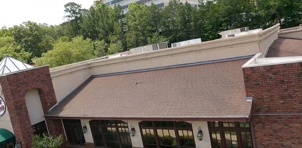 After: Office building roof line after commercial roof cleaning in the Little Rock area