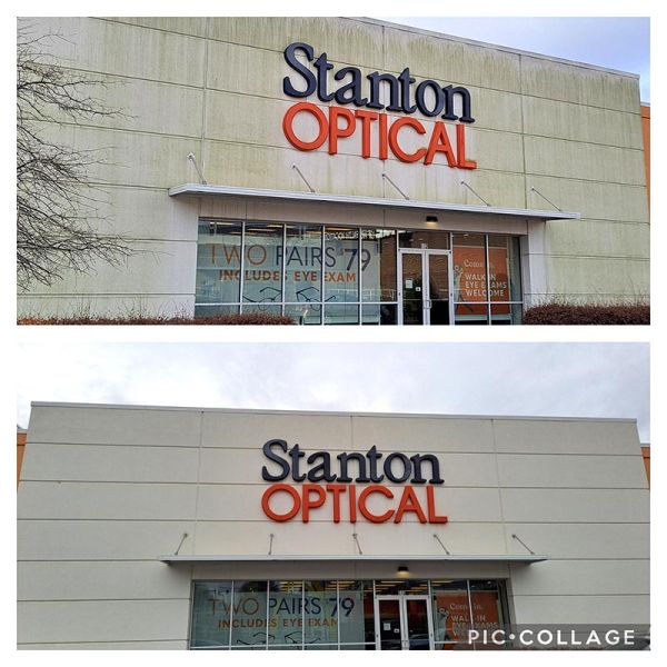 Algae growth and front of prominent business